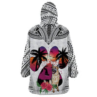 Polynesian Wearable Blanket Hoodie Dog Lover With German Shepherd - Sunset At The Beach White Ver - Wonder Print Shop