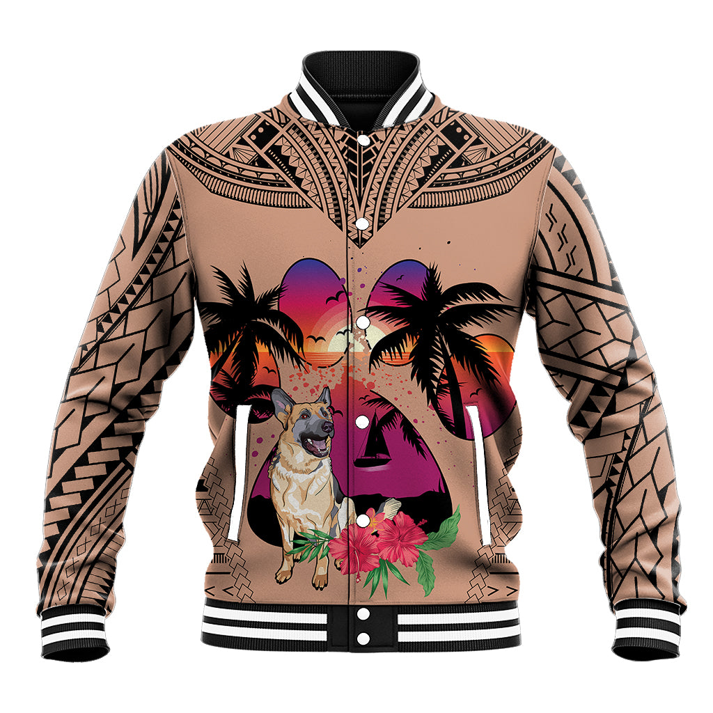 Polynesian Baseball Jacket Dog Lover With German Shepherd - Sunset At The Beach Brown Ver LT7 - Wonder Print Shop