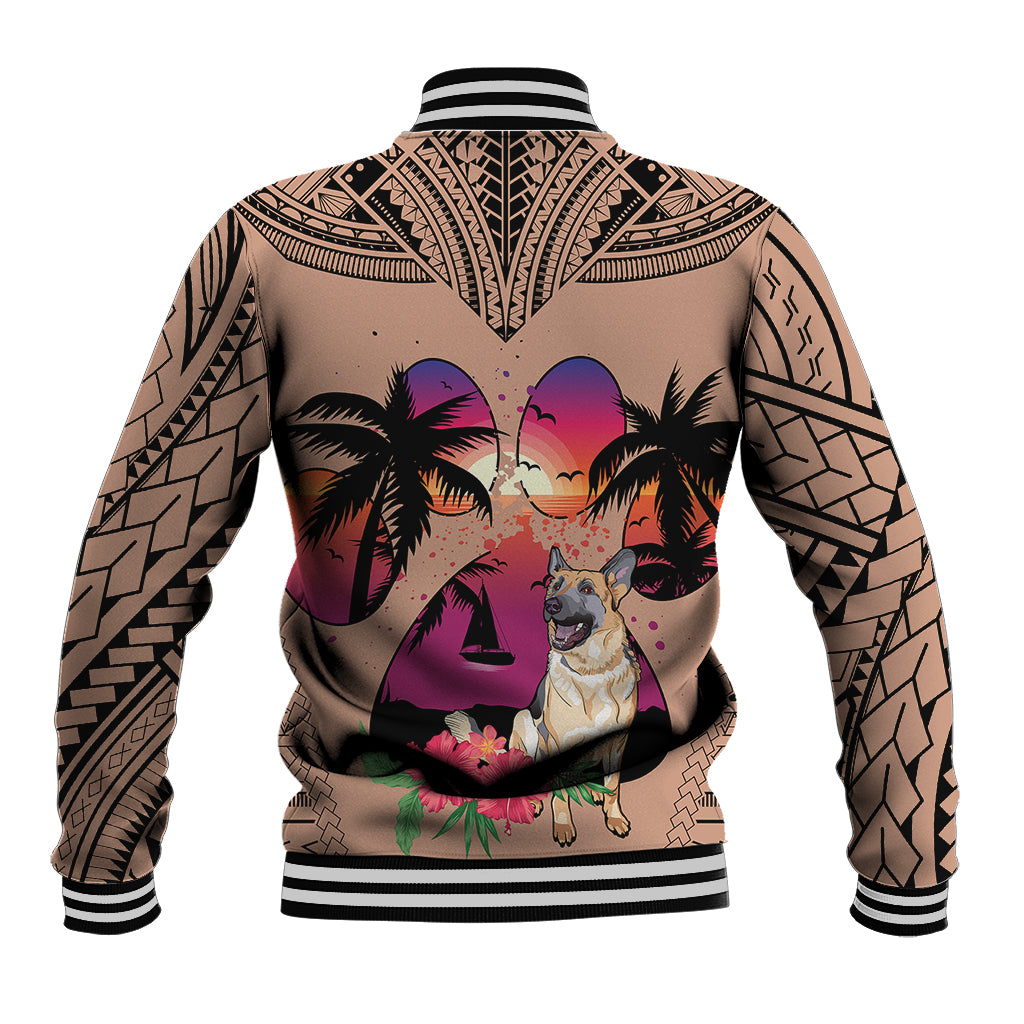 Polynesian Baseball Jacket Dog Lover With German Shepherd - Sunset At The Beach Brown Ver LT7 - Wonder Print Shop