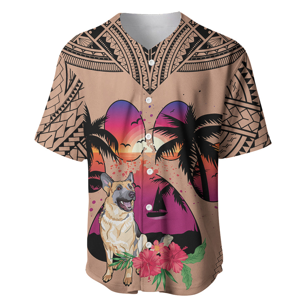 Polynesian Baseball Jersey Dog Lover With German Shepherd - Sunset At The Beach Brown Ver LT7 - Wonder Print Shop