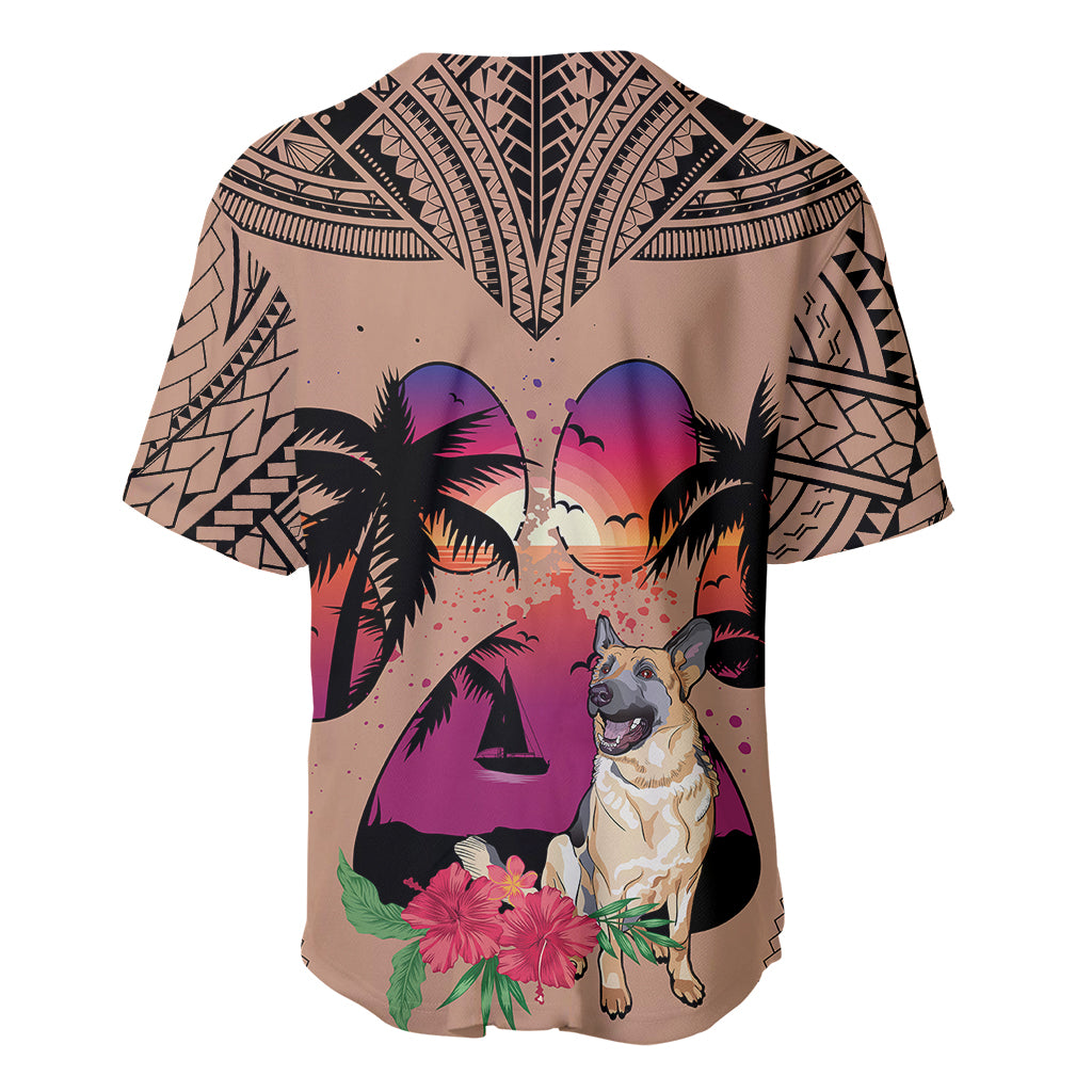 Polynesian Baseball Jersey Dog Lover With German Shepherd - Sunset At The Beach Brown Ver LT7 - Wonder Print Shop