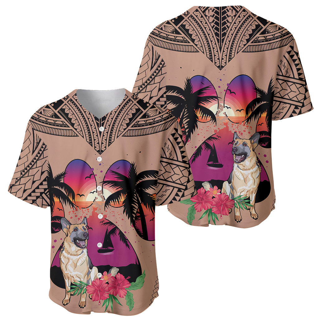 Polynesian Baseball Jersey Dog Lover With German Shepherd - Sunset At The Beach Brown Ver LT7 - Wonder Print Shop