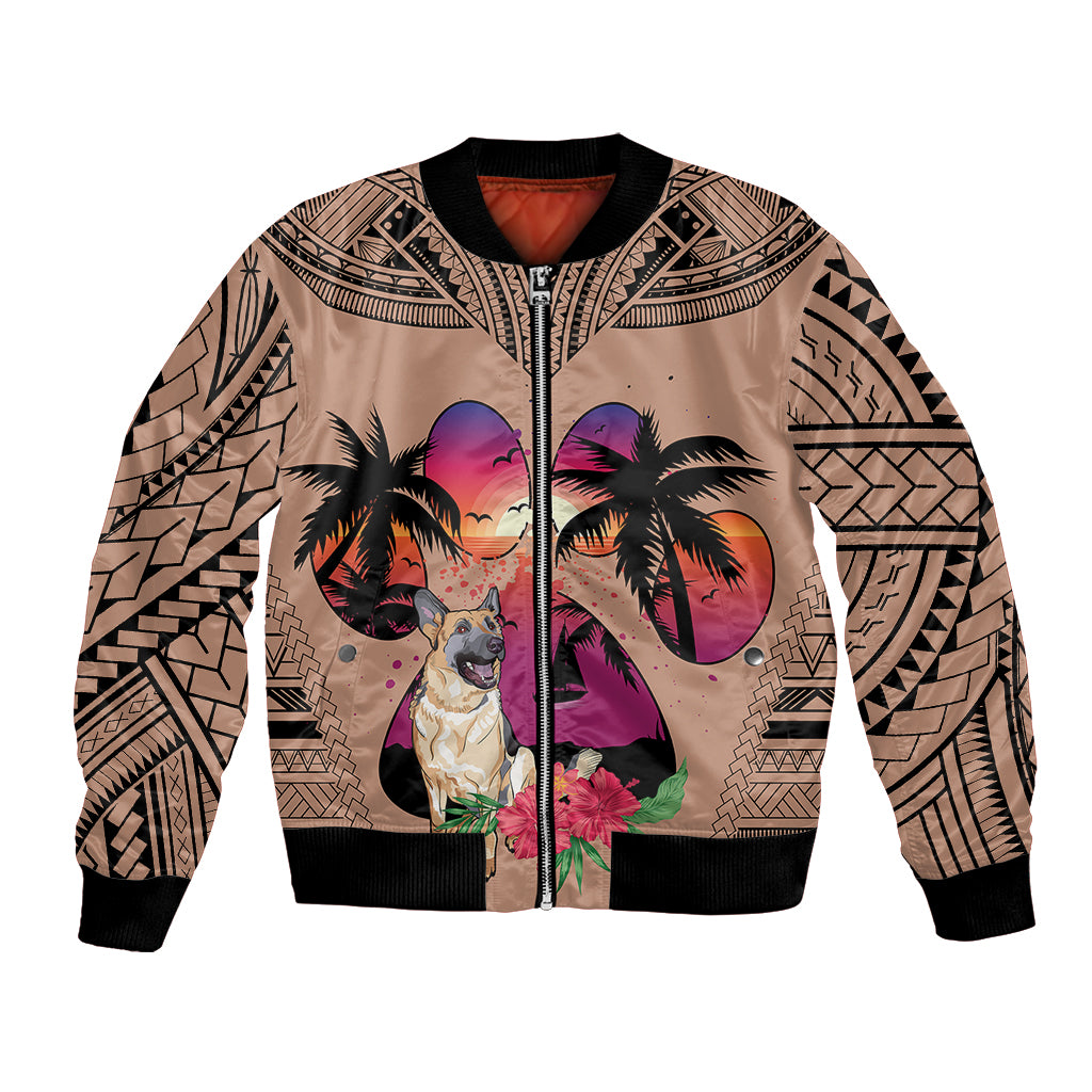 Polynesian Bomber Jacket Dog Lover With German Shepherd - Sunset At The Beach Brown Ver LT7 - Wonder Print Shop