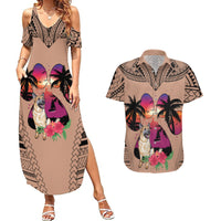 Polynesian Couples Matching Summer Maxi Dress and Hawaiian Shirt Dog Lover With German Shepherd - Sunset At The Beach Brown Ver LT7 - Wonder Print Shop