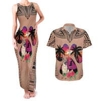 Polynesian Couples Matching Tank Maxi Dress and Hawaiian Shirt Dog Lover With German Shepherd - Sunset At The Beach Brown Ver LT7 - Wonder Print Shop