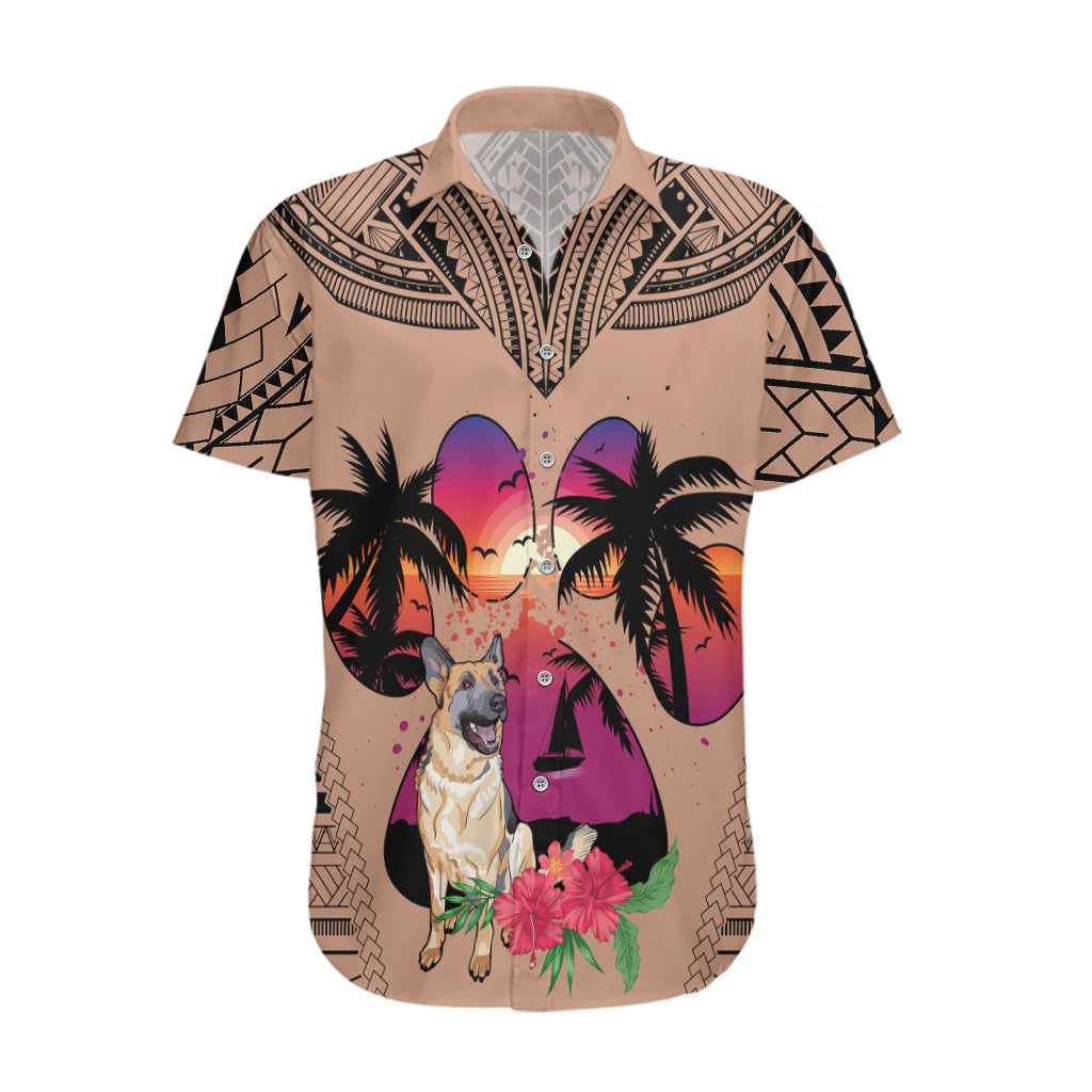 Polynesian Hawaiian Shirt Dog Lover With German Shepherd - Sunset At The Beach Brown Ver - Wonder Print Shop