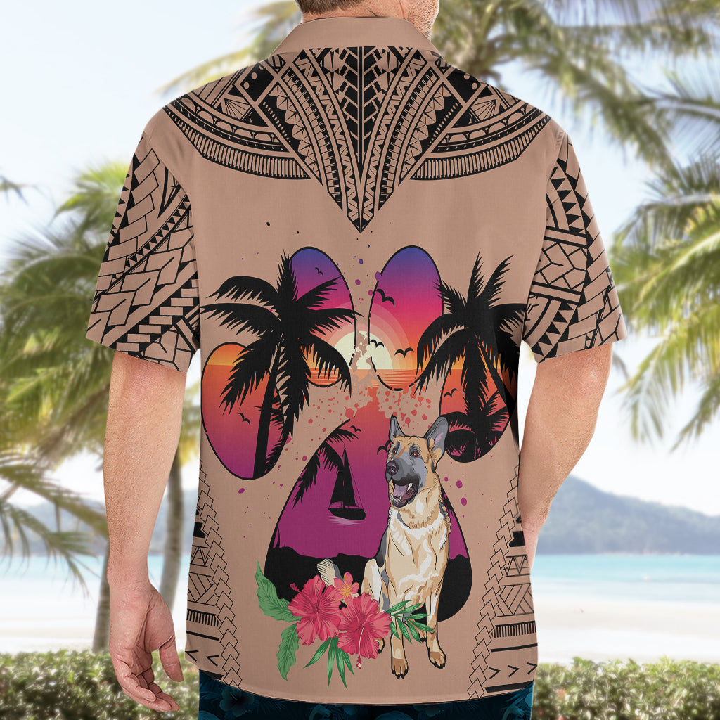 Polynesian Hawaiian Shirt Dog Lover With German Shepherd - Sunset At The Beach Brown Ver - Wonder Print Shop