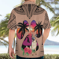 Polynesian Hawaiian Shirt Dog Lover With German Shepherd - Sunset At The Beach Brown Ver - Wonder Print Shop