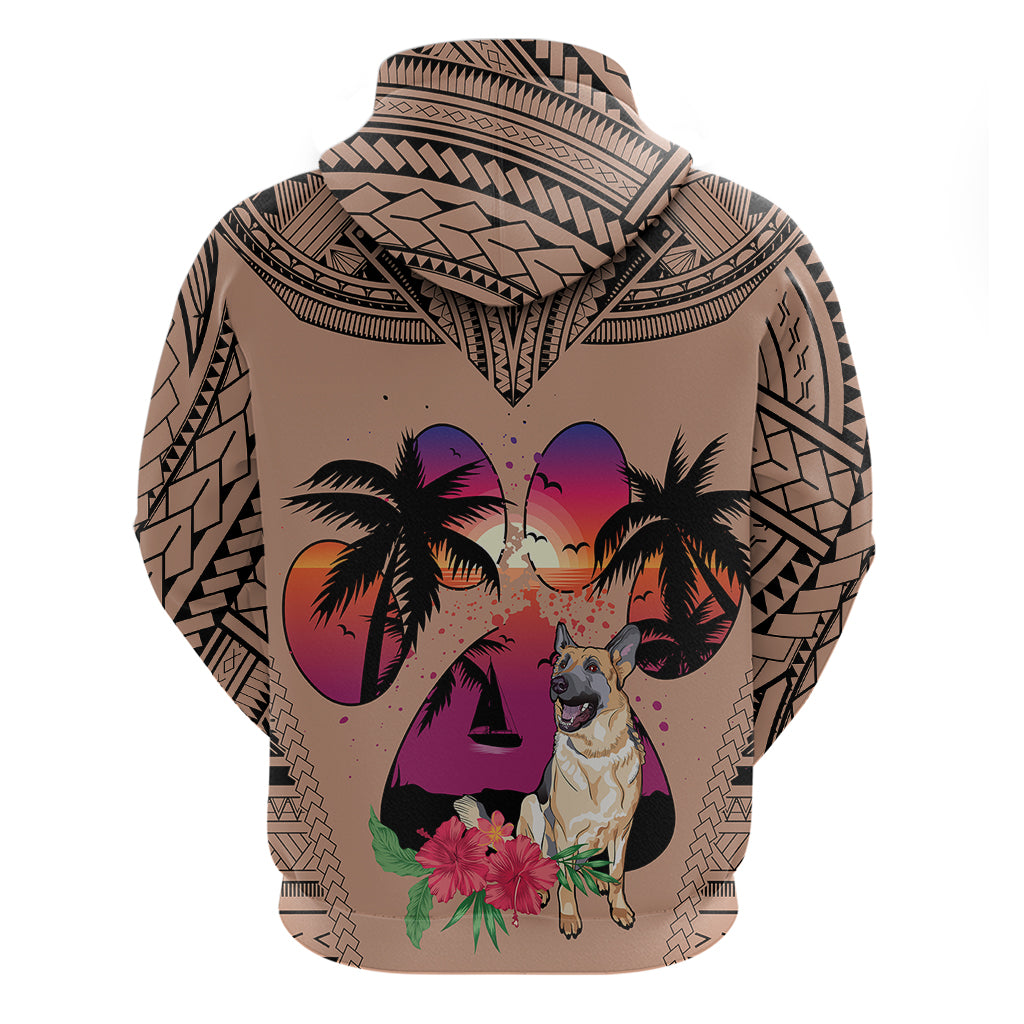Polynesian Hoodie Dog Lover With German Shepherd - Sunset At The Beach Brown Ver - Wonder Print Shop