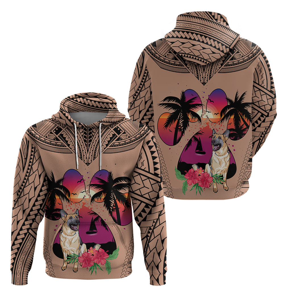 Polynesian Hoodie Dog Lover With German Shepherd - Sunset At The Beach Brown Ver - Wonder Print Shop