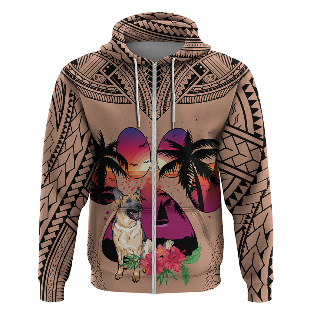 Polynesian Hoodie Dog Lover With German Shepherd - Sunset At The Beach Brown Ver - Wonder Print Shop