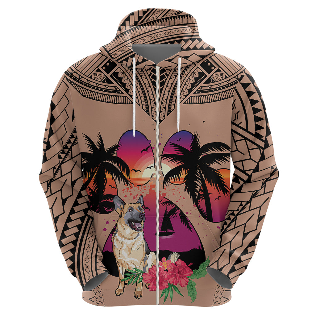 Polynesian Hoodie Dog Lover With German Shepherd - Sunset At The Beach Brown Ver - Wonder Print Shop