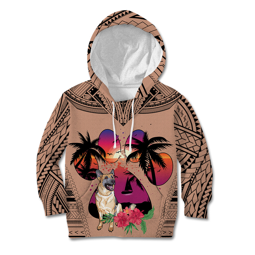 Polynesian Kid Hoodie Dog Lover With German Shepherd - Sunset At The Beach Brown Ver - Wonder Print Shop