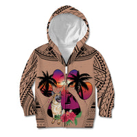 Polynesian Kid Hoodie Dog Lover With German Shepherd - Sunset At The Beach Brown Ver - Wonder Print Shop
