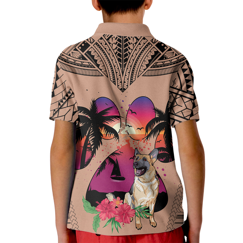 Polynesian Kid Polo Shirt Dog Lover With German Shepherd - Sunset At The Beach Brown Ver - Wonder Print Shop