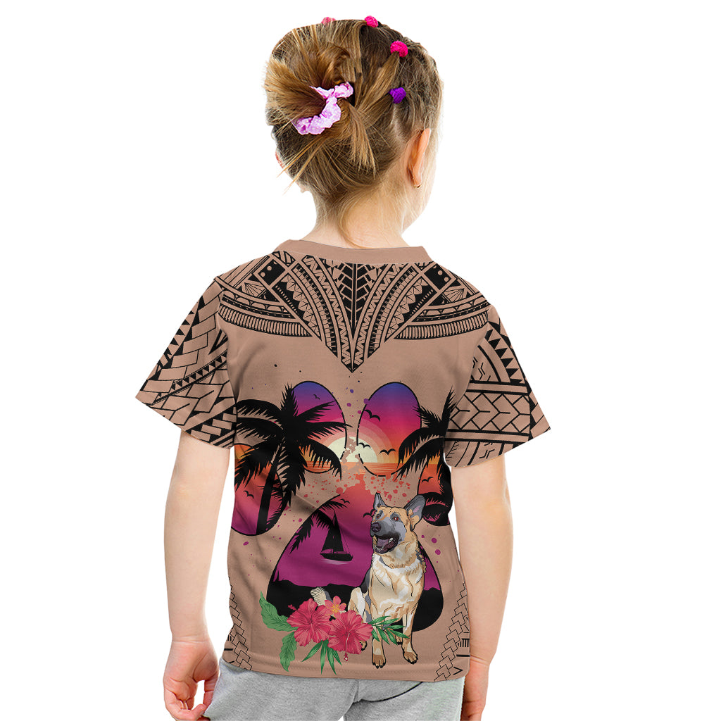 Polynesian Kid T Shirt Dog Lover With German Shepherd - Sunset At The Beach Brown Ver - Wonder Print Shop