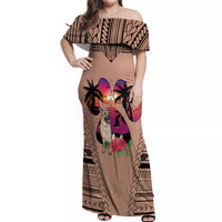 Polynesian Off Shoulder Maxi Dress Dog Lover With German Shepherd - Sunset At The Beach Brown Ver - Wonder Print Shop