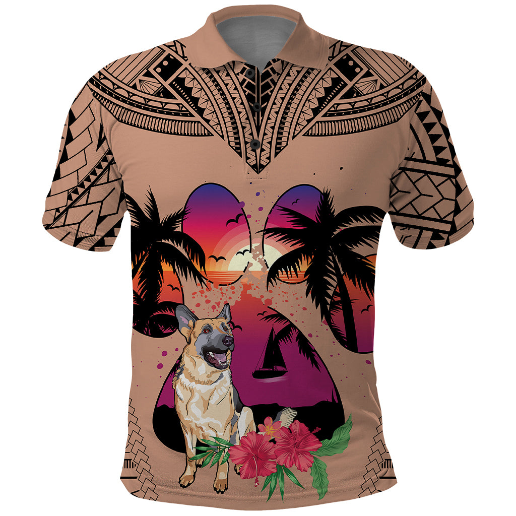 Polynesian Polo Shirt Dog Lover With German Shepherd - Sunset At The Beach Brown Ver - Wonder Print Shop
