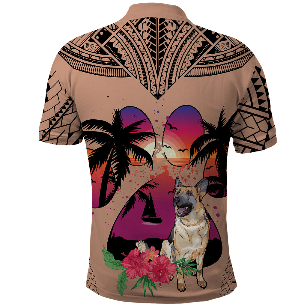 Polynesian Polo Shirt Dog Lover With German Shepherd - Sunset At The Beach Brown Ver - Wonder Print Shop