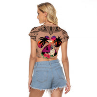 Polynesian Raglan Cropped T Shirt Dog Lover With German Shepherd - Sunset At The Beach Brown Ver - Wonder Print Shop