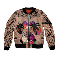 Polynesian Sleeve Zip Bomber Jacket Dog Lover With German Shepherd - Sunset At The Beach Brown Ver - Wonder Print Shop