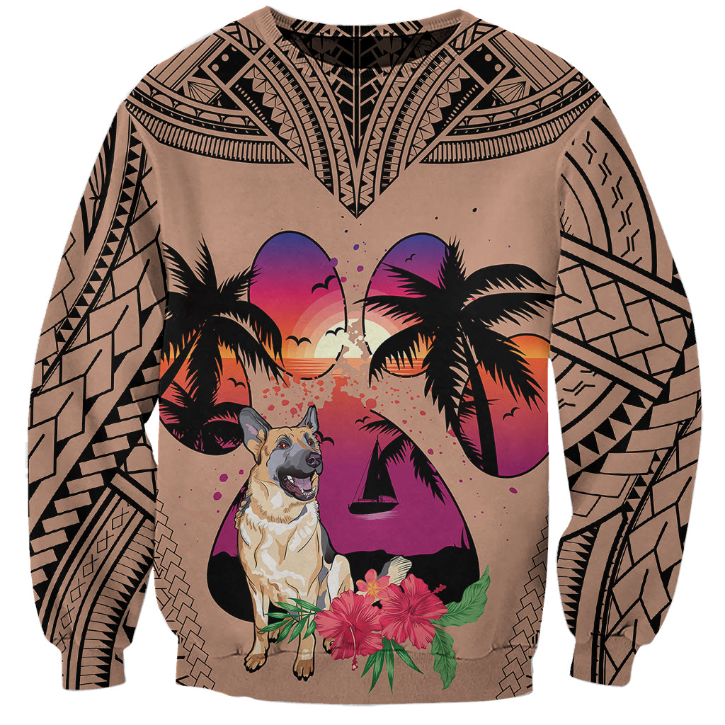 Polynesian Sweatshirt Dog Lover With German Shepherd - Sunset At The Beach Brown Ver - Wonder Print Shop
