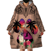 Polynesian Wearable Blanket Hoodie Dog Lover With German Shepherd - Sunset At The Beach Brown Ver - Wonder Print Shop