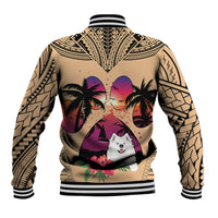 Polynesian Baseball Jacket Dog Lover With Samoyed - Sunset At The Beach LT7 - Wonder Print Shop