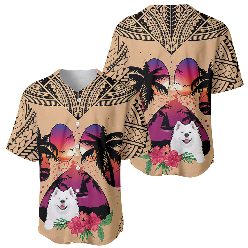 Polynesian Baseball Jersey Dog Lover With Samoyed - Sunset At The Beach LT7 - Wonder Print Shop