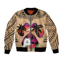 Polynesian Bomber Jacket Dog Lover With Samoyed - Sunset At The Beach LT7 - Wonder Print Shop