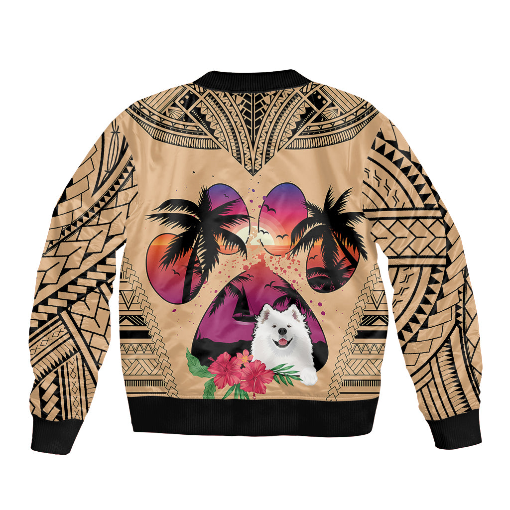Polynesian Bomber Jacket Dog Lover With Samoyed - Sunset At The Beach LT7 - Wonder Print Shop