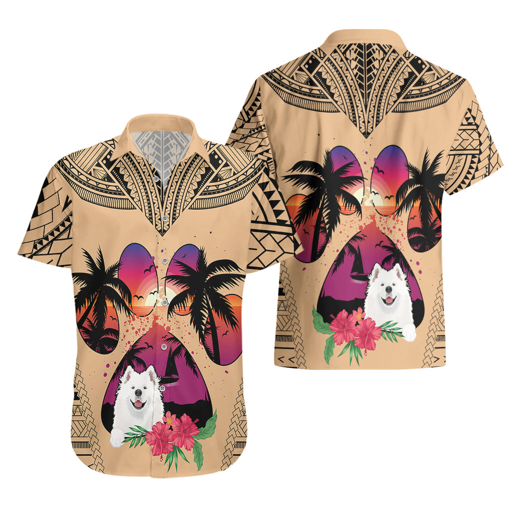 Polynesian Hawaiian Shirt Dog Lover With Samoyed - Sunset At The Beach - Wonder Print Shop