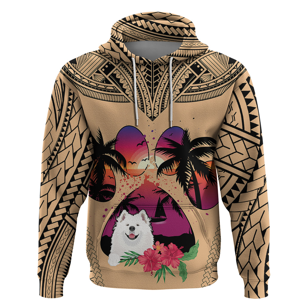 Polynesian Hoodie Dog Lover With Samoyed - Sunset At The Beach - Wonder Print Shop