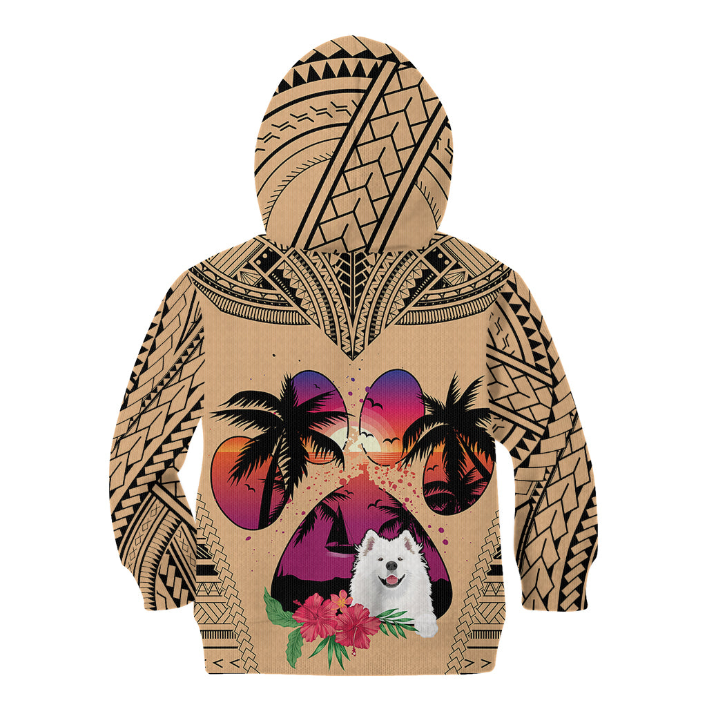 Polynesian Kid Hoodie Dog Lover With Samoyed - Sunset At The Beach - Wonder Print Shop