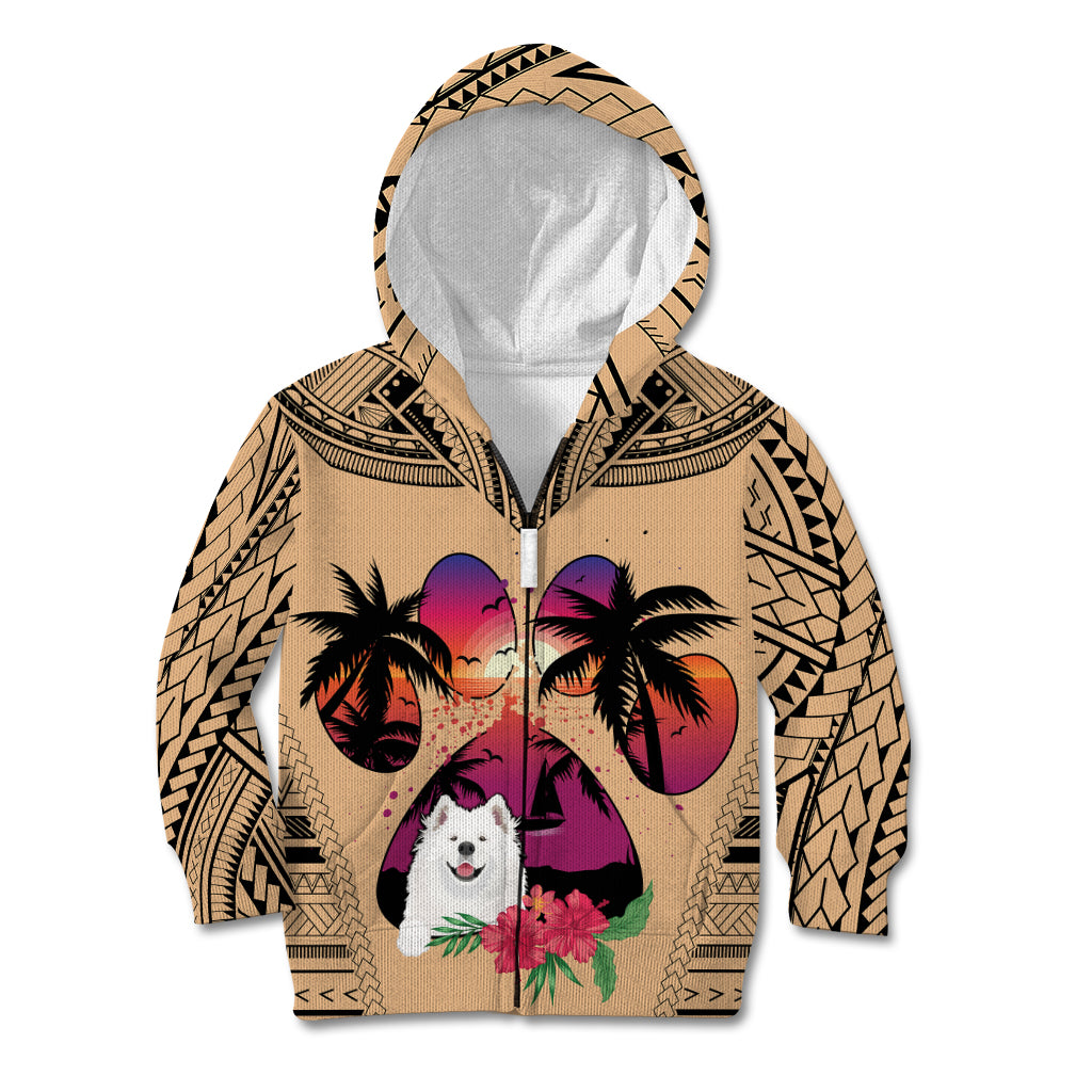 Polynesian Kid Hoodie Dog Lover With Samoyed - Sunset At The Beach - Wonder Print Shop