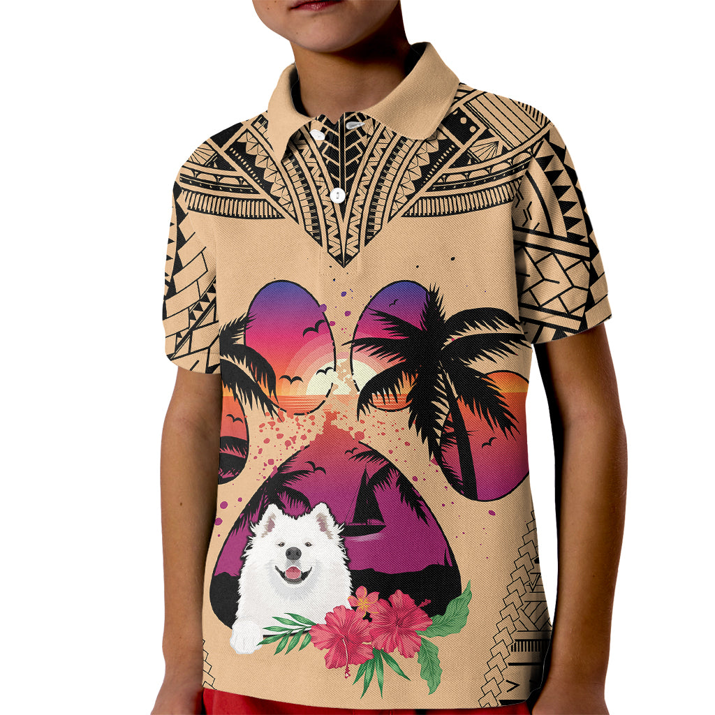 Polynesian Kid Polo Shirt Dog Lover With Samoyed - Sunset At The Beach - Wonder Print Shop
