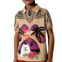 Polynesian Kid Polo Shirt Dog Lover With Samoyed - Sunset At The Beach - Wonder Print Shop