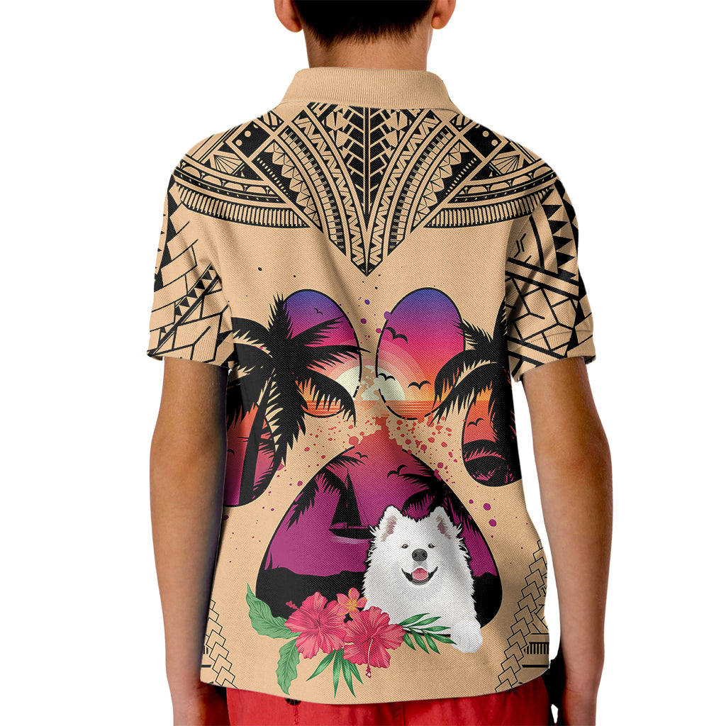 Polynesian Kid Polo Shirt Dog Lover With Samoyed - Sunset At The Beach - Wonder Print Shop