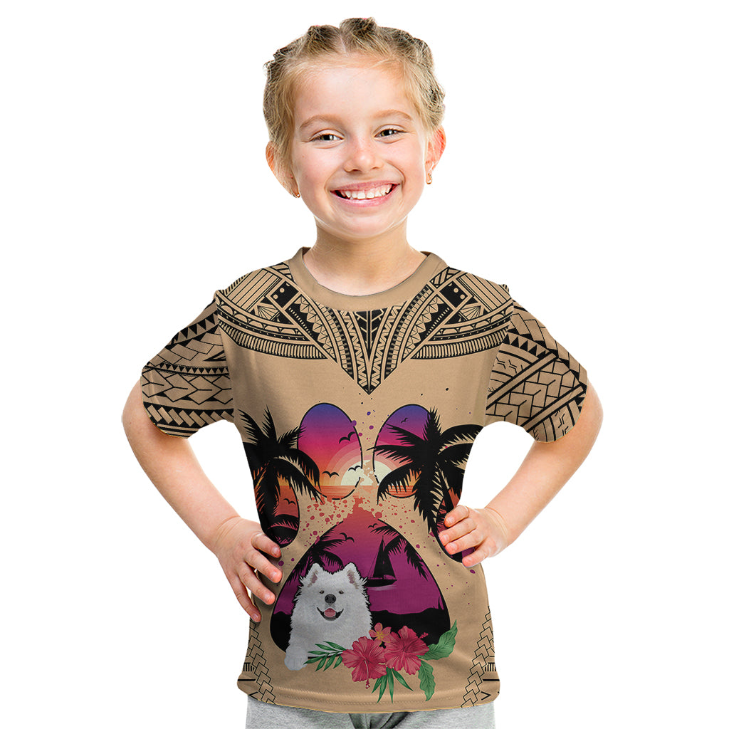 Polynesian Kid T Shirt Dog Lover With Samoyed - Sunset At The Beach - Wonder Print Shop