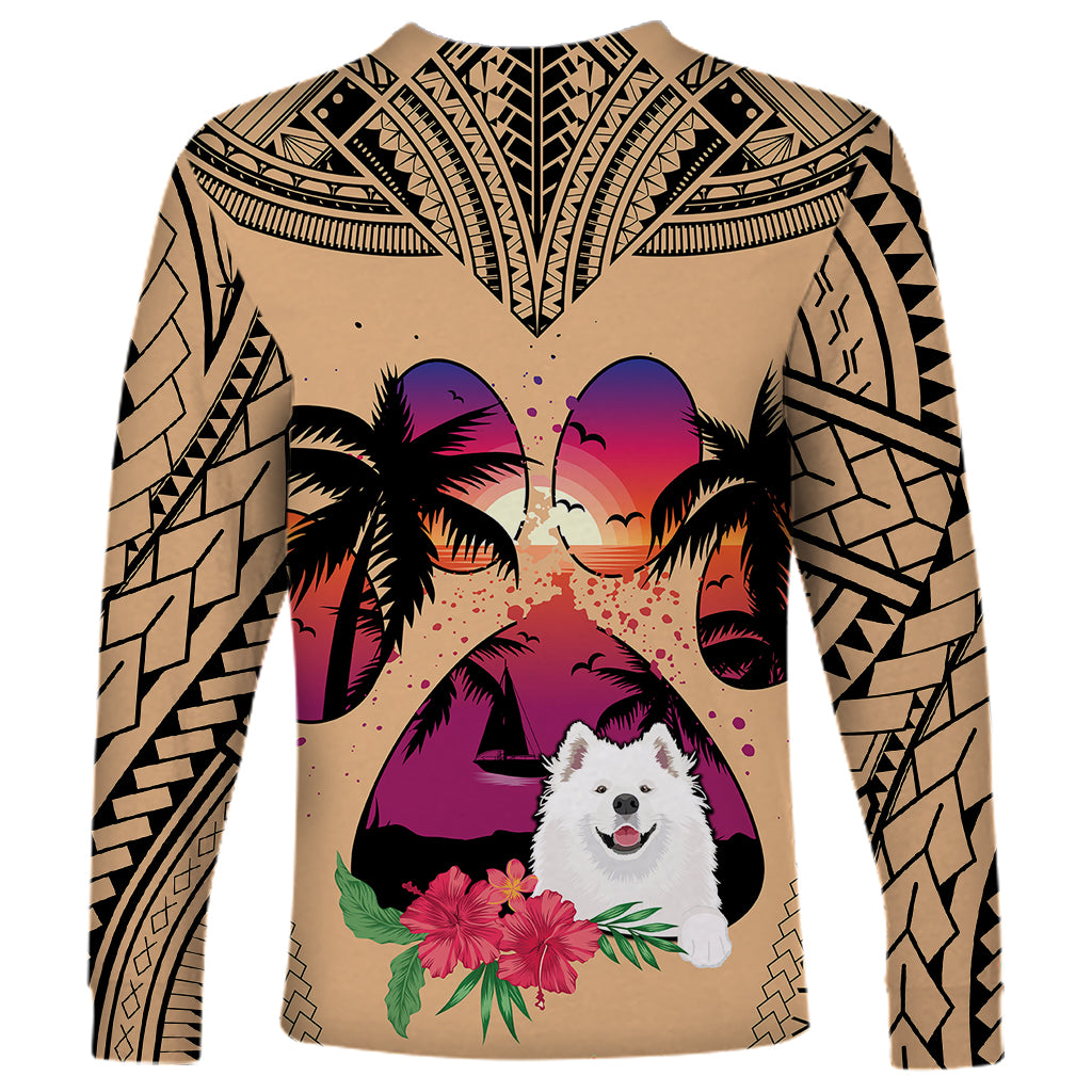 Polynesian Long Sleeve Shirt Dog Lover With Samoyed - Sunset At The Beach - Wonder Print Shop