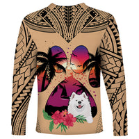 Polynesian Long Sleeve Shirt Dog Lover With Samoyed - Sunset At The Beach - Wonder Print Shop