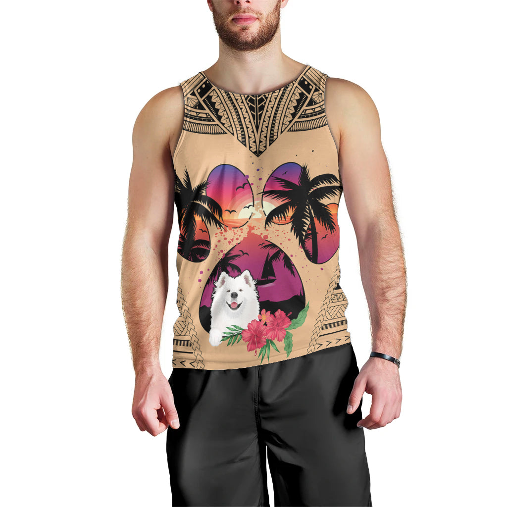 polynesian-men-tank-top-dog-lover-with-samoyed-sunset-at-the-beach