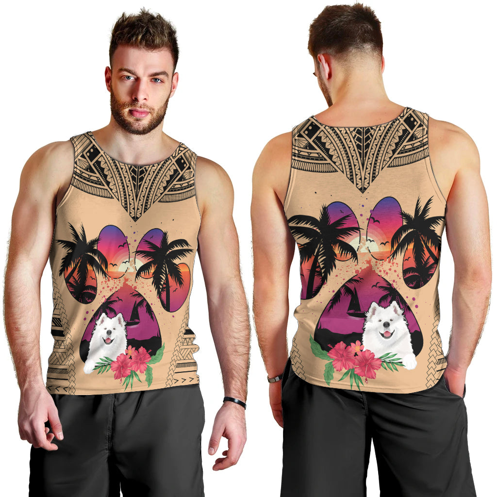 polynesian-men-tank-top-dog-lover-with-samoyed-sunset-at-the-beach