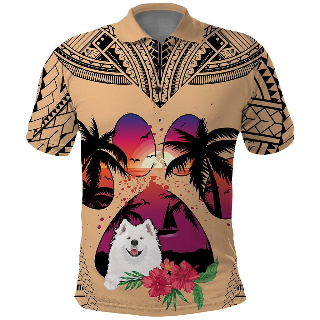 Polynesian Polo Shirt Dog Lover With Samoyed - Sunset At The Beach - Wonder Print Shop