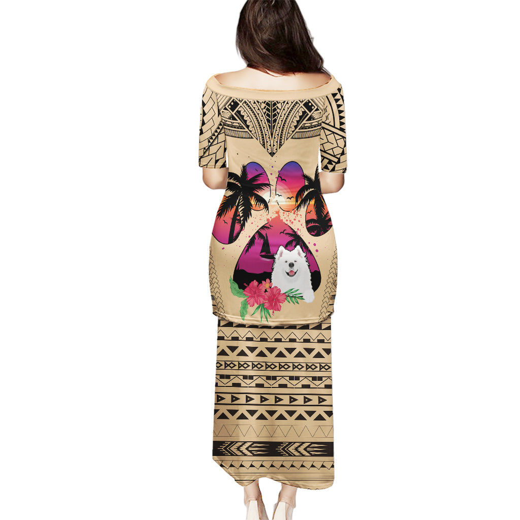Polynesian Puletasi Dog Lover With Samoyed - Sunset At The Beach - Wonder Print Shop