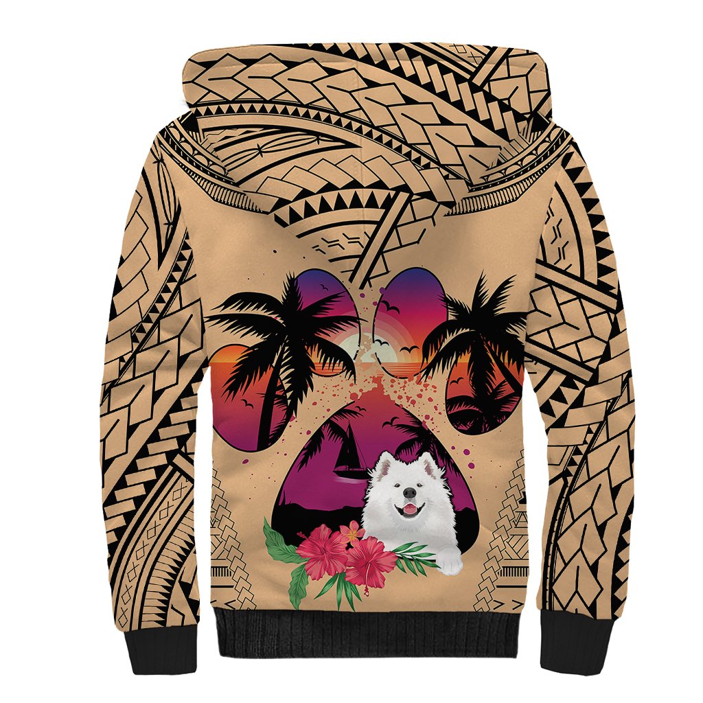 Polynesian Sherpa Hoodie Dog Lover With Samoyed - Sunset At The Beach - Wonder Print Shop