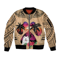Polynesian Sleeve Zip Bomber Jacket Dog Lover With Samoyed - Sunset At The Beach - Wonder Print Shop