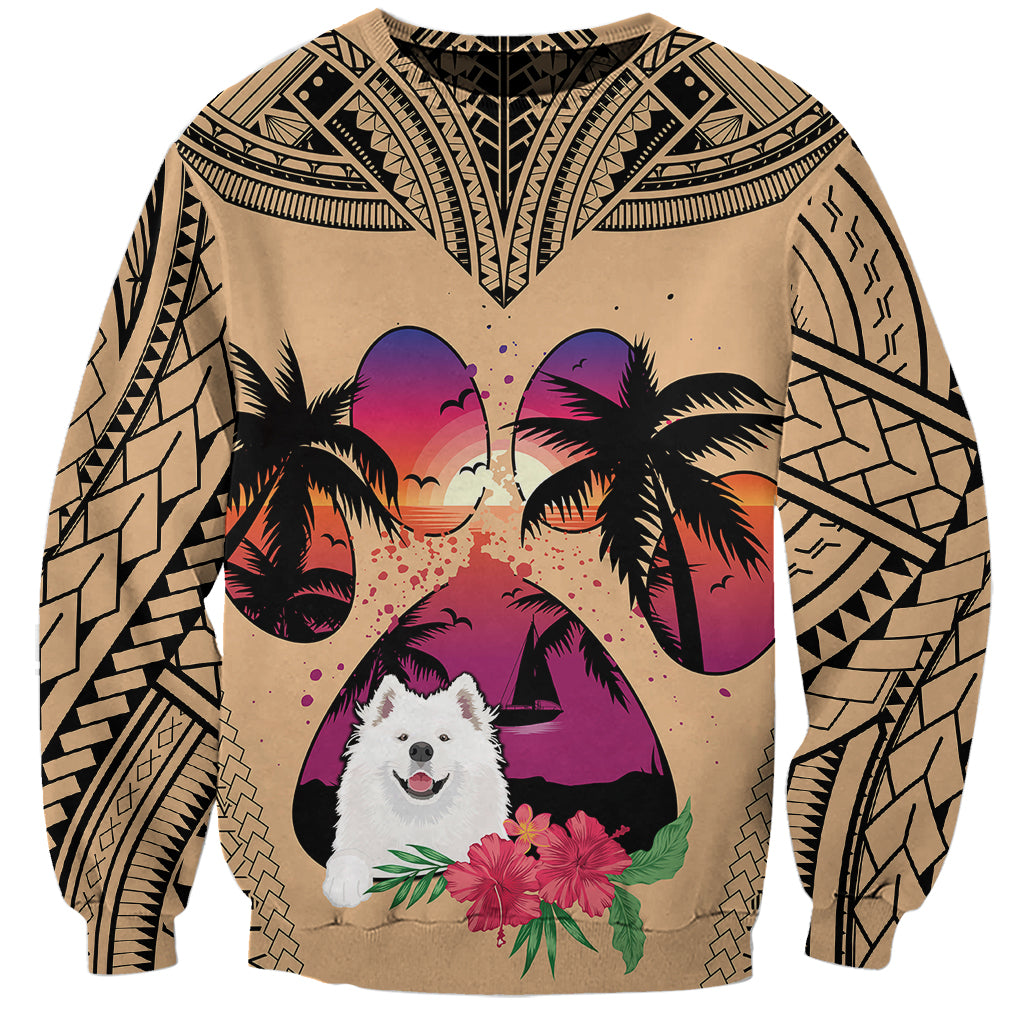 Polynesian Sweatshirt Dog Lover With Samoyed - Sunset At The Beach - Wonder Print Shop