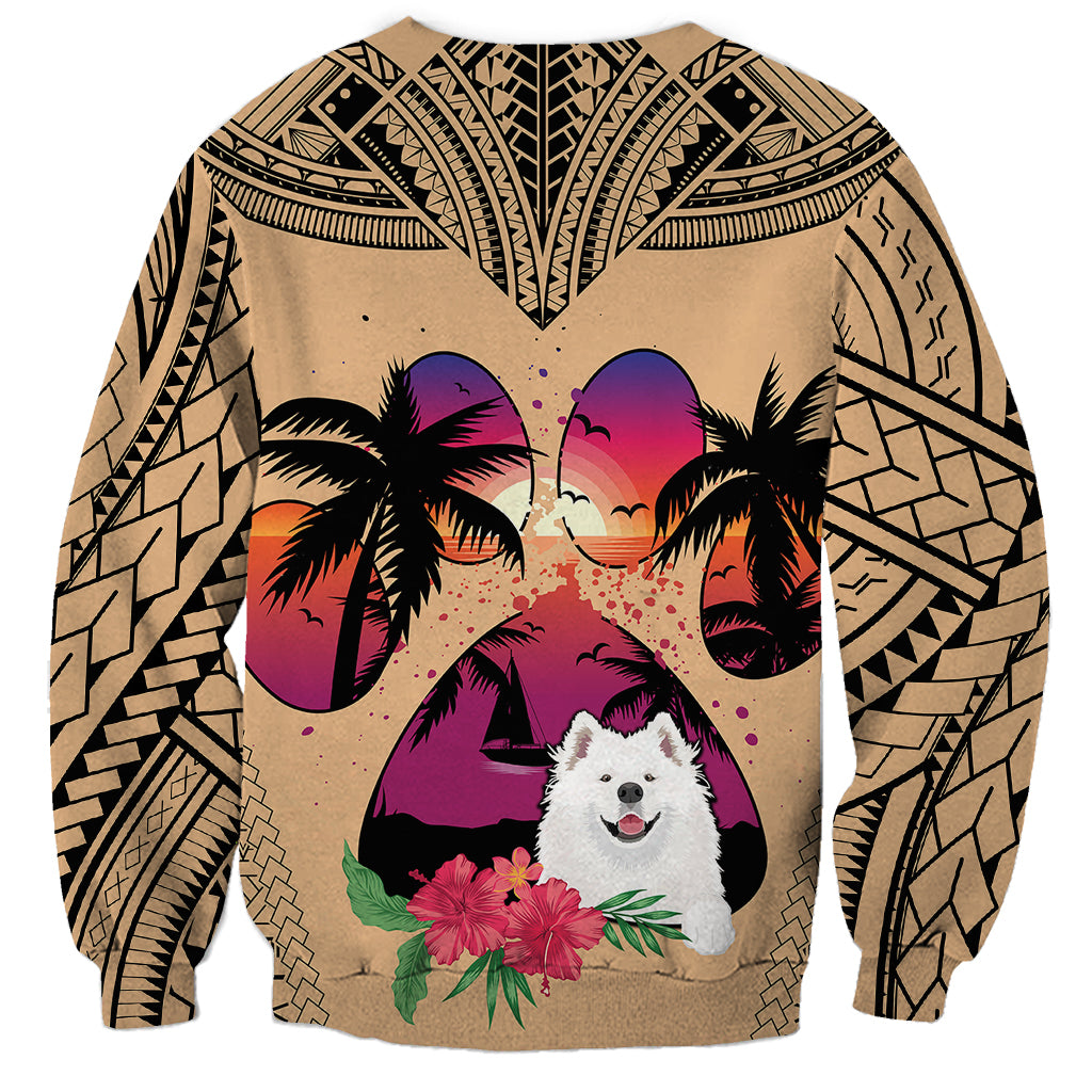 Polynesian Sweatshirt Dog Lover With Samoyed - Sunset At The Beach - Wonder Print Shop