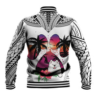 Polynesian Baseball Jacket Dog Lover With Samoyed - Sunset At The Beach White Ver LT7 - Wonder Print Shop